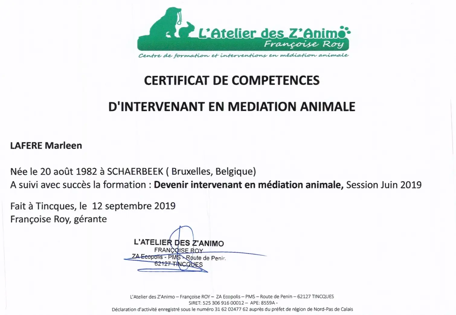 Certif de compét MA